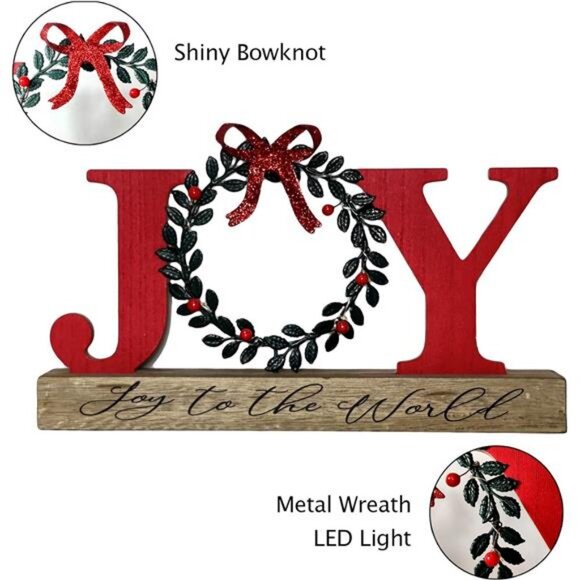 Christmas Decorations for Home LED Lighted Joy Sign with Wreath Farmhouse - Picture 3 of 8